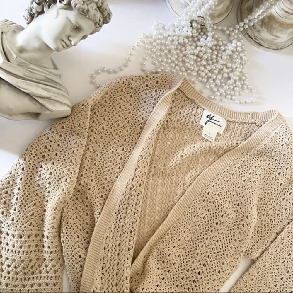 NWT Andrea Jovine Cream Beige Crochet Jacket - Picture 7 of 11